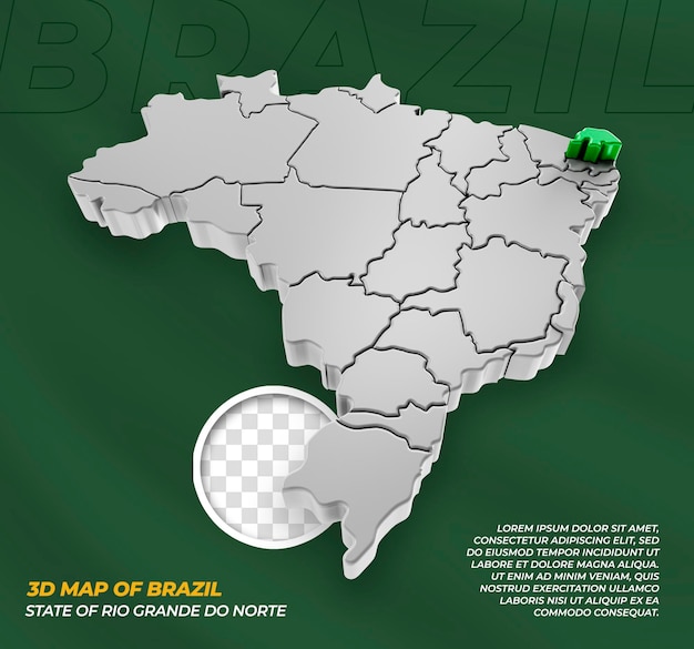 リオグランデドノルテのブラジルの州の3dマップ
