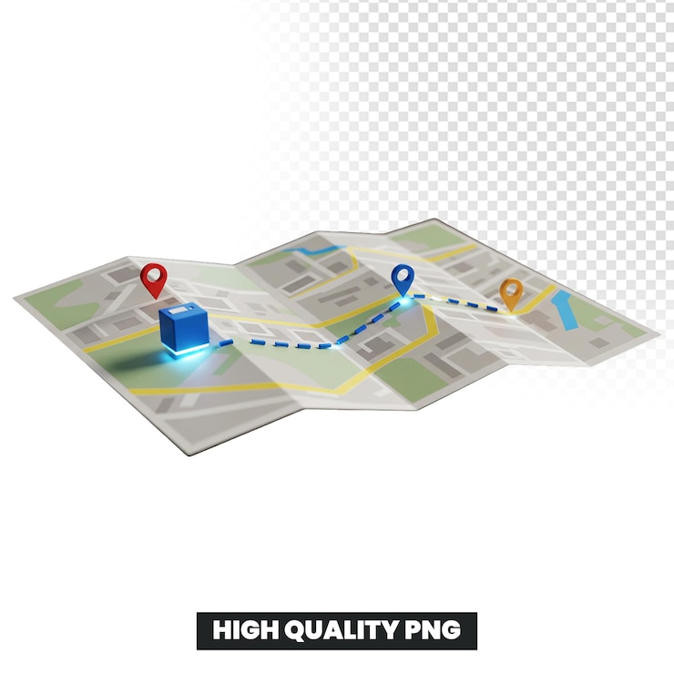 PSD 3d map with route and delivery box