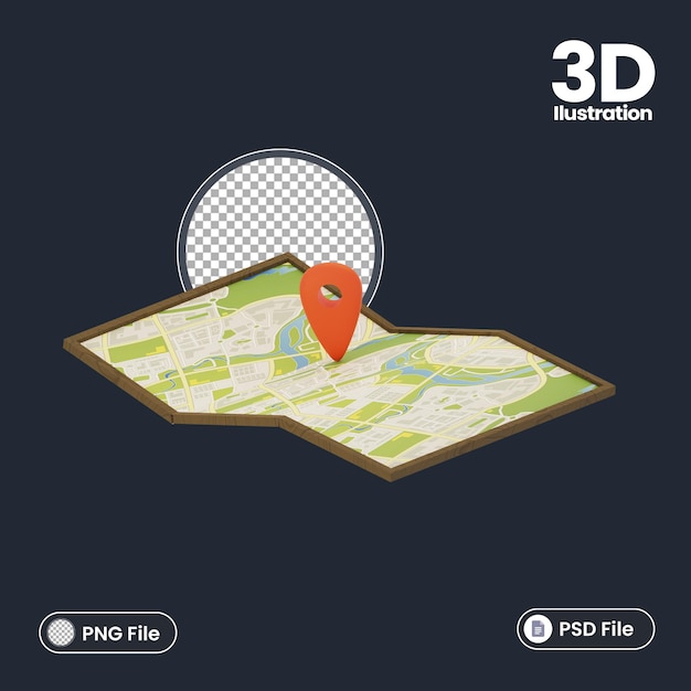 PSD icona dell'illustrazione delle mappe 3d con il tema dell'avventura