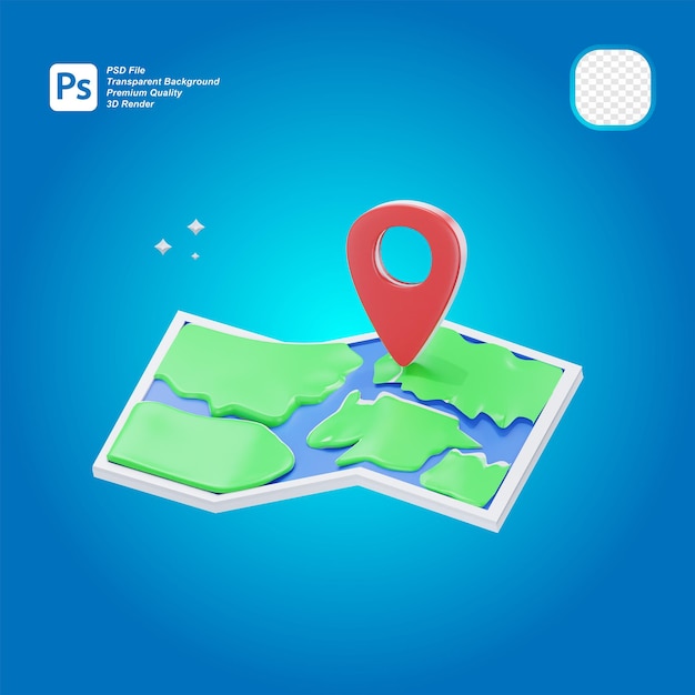 3D mapy lokalizacji ikona izolowana na przezroczystym tle 3D ilustracja