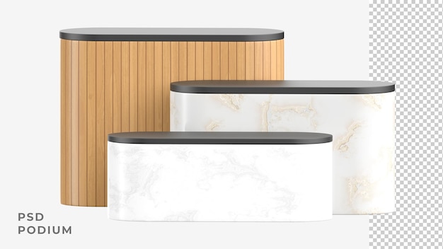 3D marble and wood plank podium in different height