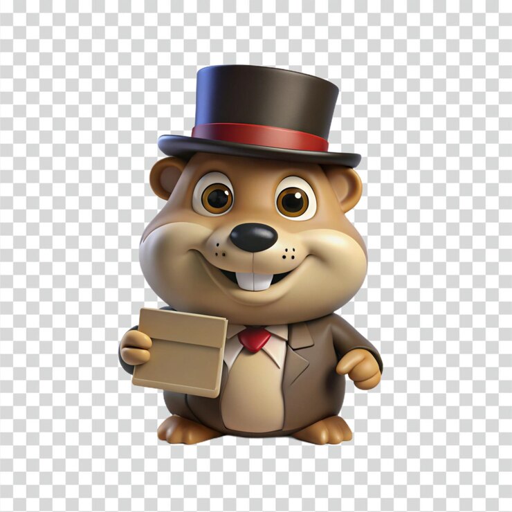 PSD 3d marmot in top hat holding number three
