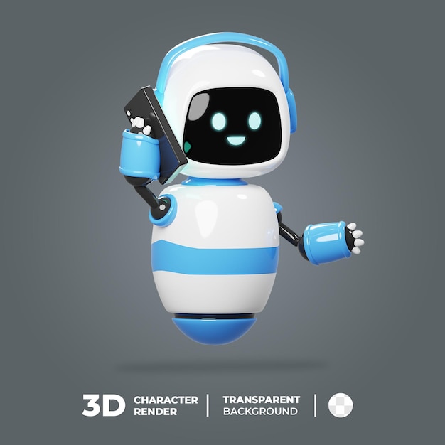 3d mascot cute robot on call