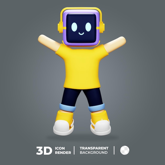 PSD 3d mascot robot jumping