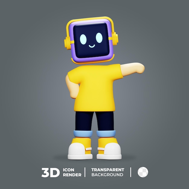 PSD 3d mascot robot pointing right