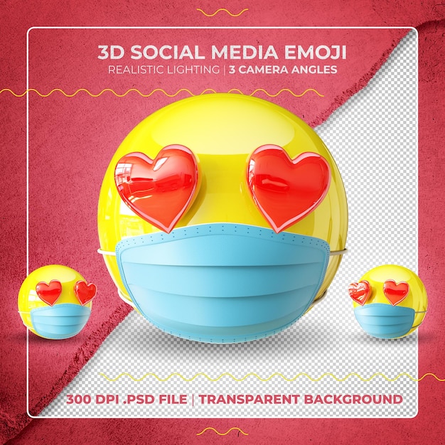 Emoji mascherato 3d con gli occhi del cuore