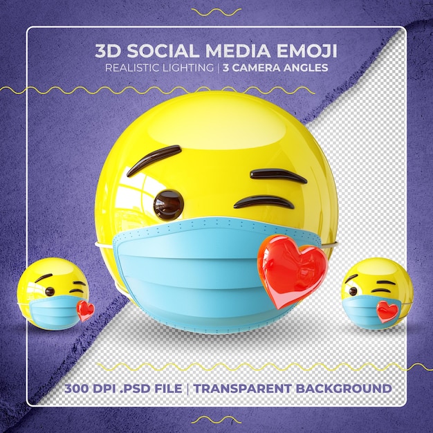 PSD 3d masked kissing emoji