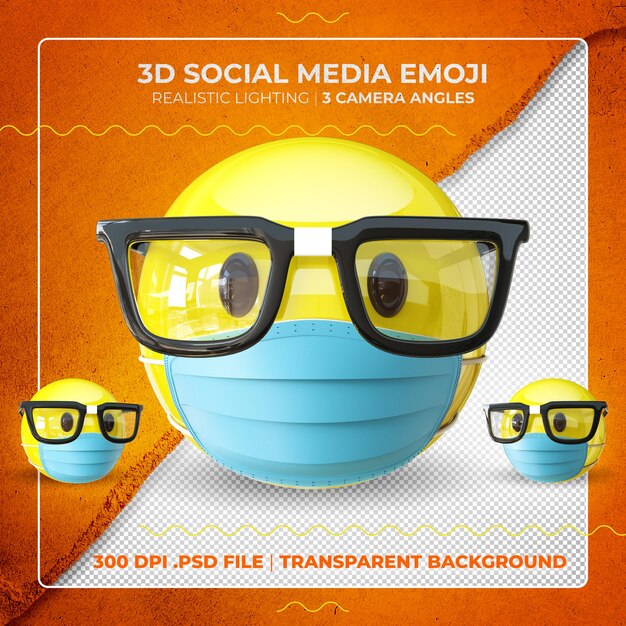 PSD emoji nerd mascherato 3d con gli occhiali