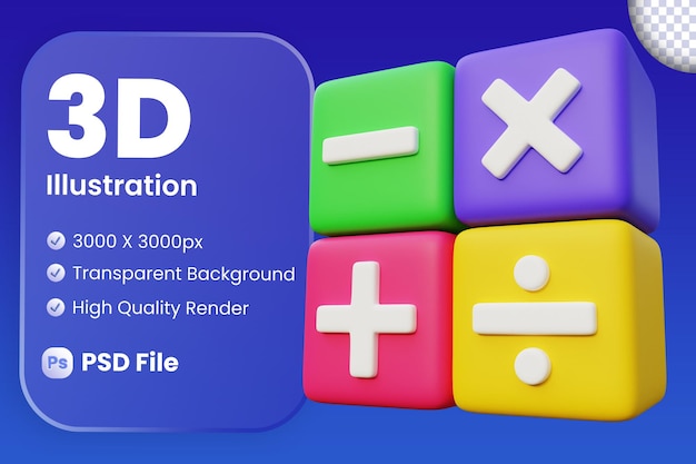 Illustrazione del cubo di operazione matematica 3d