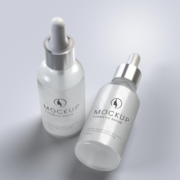 3d matte plastic dropper bottles cosmetic product psd mockup