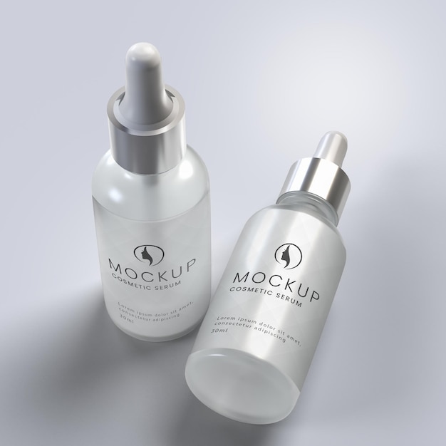 PSD 3d matte plastic dropper bottles cosmetic product psd mockup