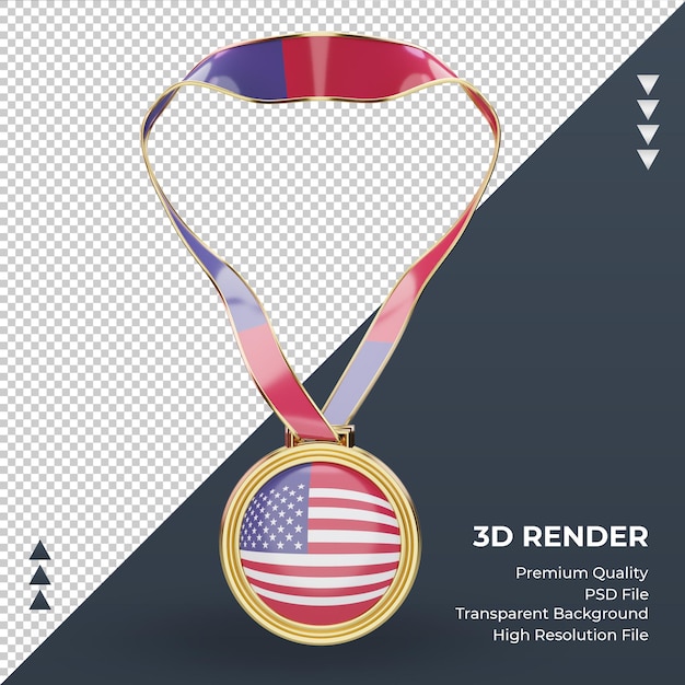 PSD 3d medal america flag rendering front view