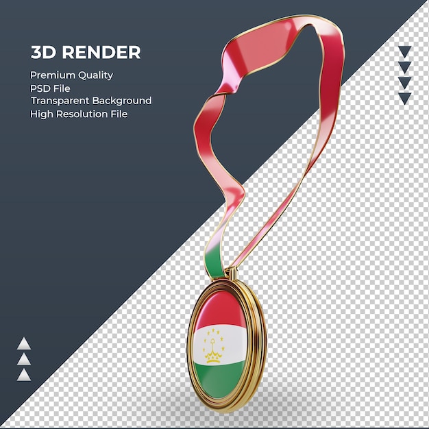 3d Medal Flaga Tadżykistanu Renderujący Prawy Widok