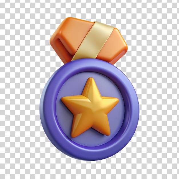 PSD 3d medal with star and ribbon isolated on transparent background
