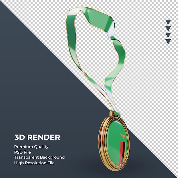 3d medal zambia flag rendering left view