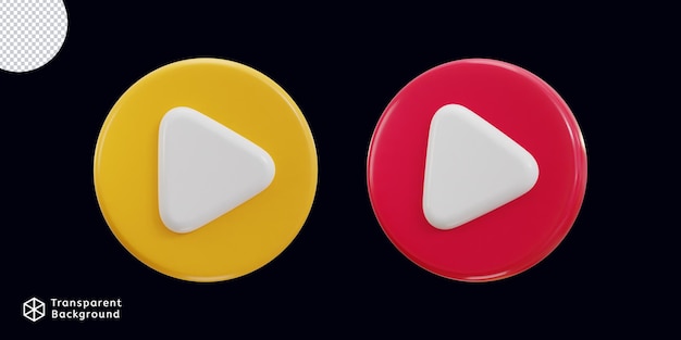 3d media paly button and video button icon set