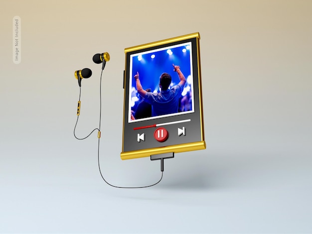 PSD 3d media player with earphone mockup