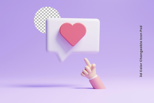 3d media społecznościowe, takie jak reakcja z ikoną dłoni lub 3d emoji miłości w mediach społecznościowych z ikoną dłoni