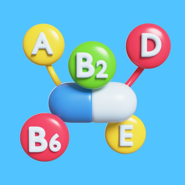 3d medical elements with b2 vitamin pill