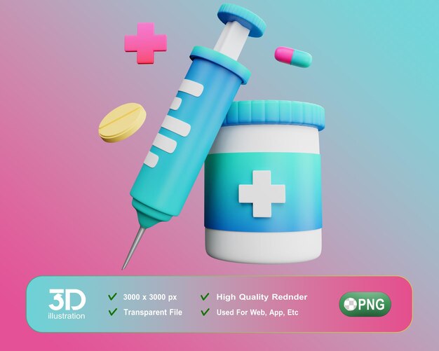 PSD 3d medical and healthcare 3d syringe and needle