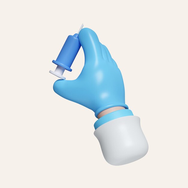 3d medical icon doctor or pharmacist cartoon hand with holds syringe icon isolated on white background 3d rendering illustration clipping path