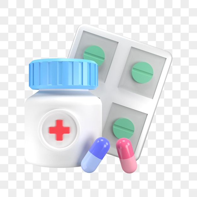 PSD 3d medicine kit pills and capsule for suplement psd transparent background premium psd