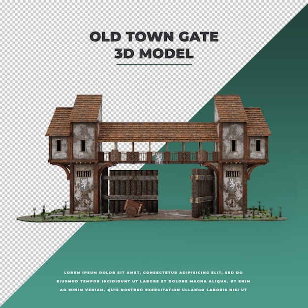 PSD 3d medieval old town gate model