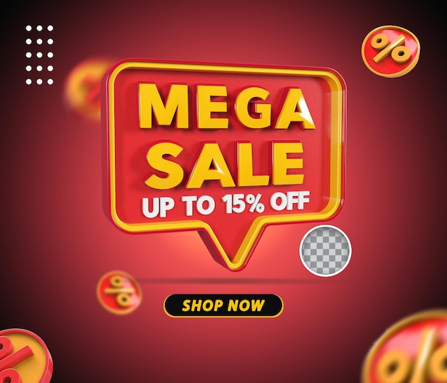 3d mega sale 15 percent offer render