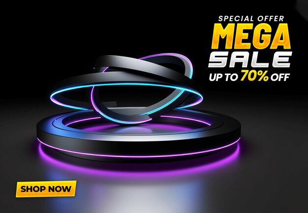 3d mega sale banner template promotion background