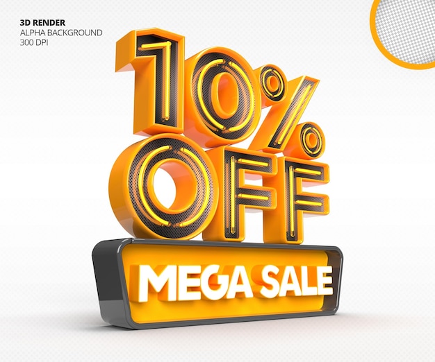 Logo di vendita mega 3d con uno sconto del 10 percento o un'offerta nel modello di progettazione di rendering 3d