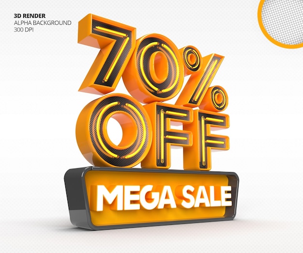 3d mega sale logo with 70 percent discount or offer in 3d rendering design template