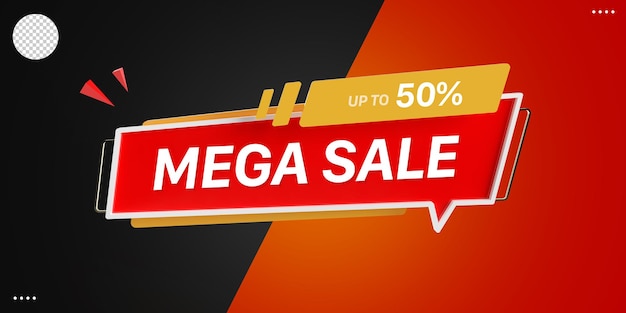 PSD 3d mega sale up to 50 off for promotion