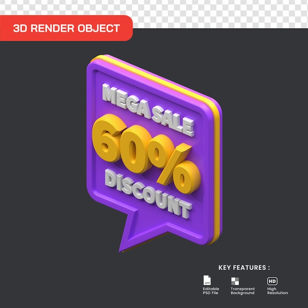 3d Mega Sprzedaż Promo 60 Procent Zniżki Na Białym Tle. Przydatne Do E-commerce I Ilustracji Zakupów