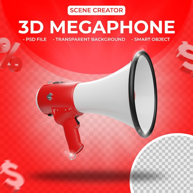 PSD 3d-megafoon voor scènemaker 3d-rendering geïsoleerd