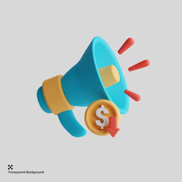 3d megaphone speaker or loudspeaker bullhorn for announcing promotion megaphone with money coin