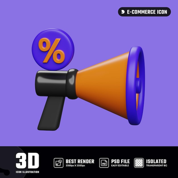 PSD 3d megaphone with discount sales sign