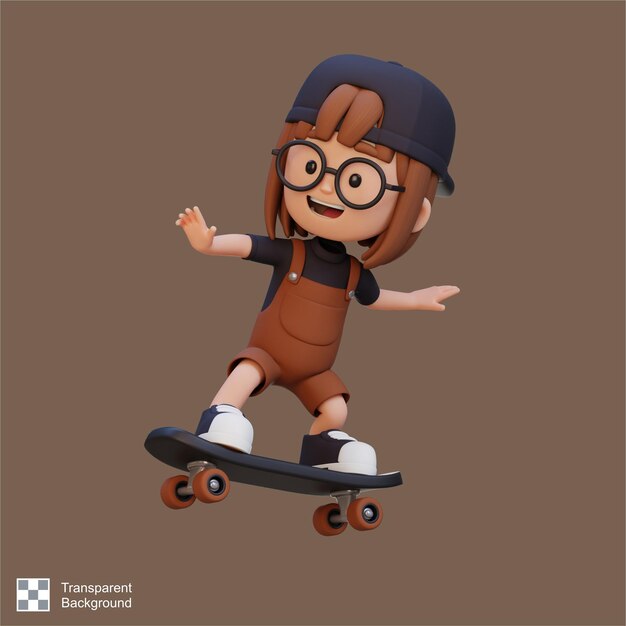 PSD 3d-meisje personage rijden skateboard