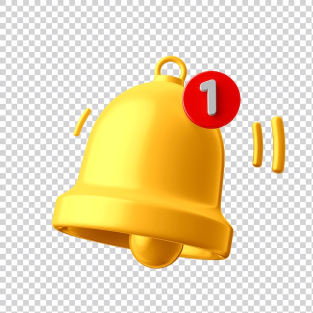 PSD 3d melding bel icon set geïsoleerd op transparante achtergrond 3d render gele rinkelende bell