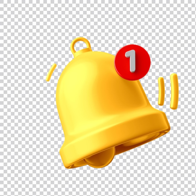 PSD 3d melding bel icon set geïsoleerd op transparante achtergrond 3d render gele rinkelende bell