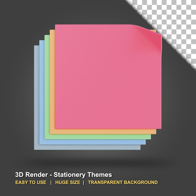 PSD 3d memo notes illustration with transparent background
