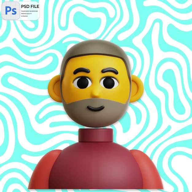 PSD 3d menselijke avatar met baard render icon geïsoleerde png illustratie psd sjabloon