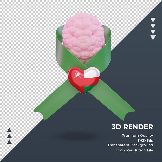 PSD giornata della salute mentale 3d vista frontale del rendering della bandiera dell'oman