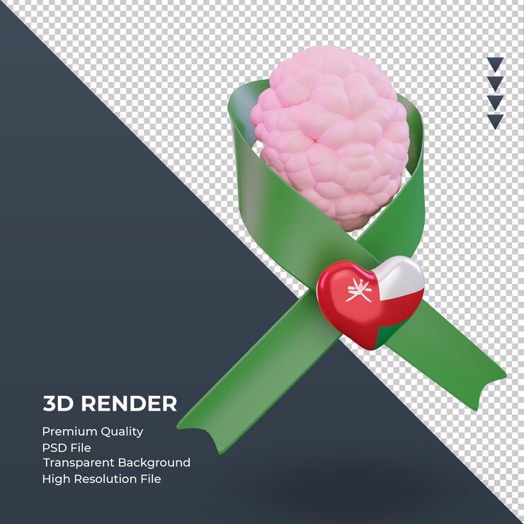 PSD 3d mental health day oman flag rendering left view