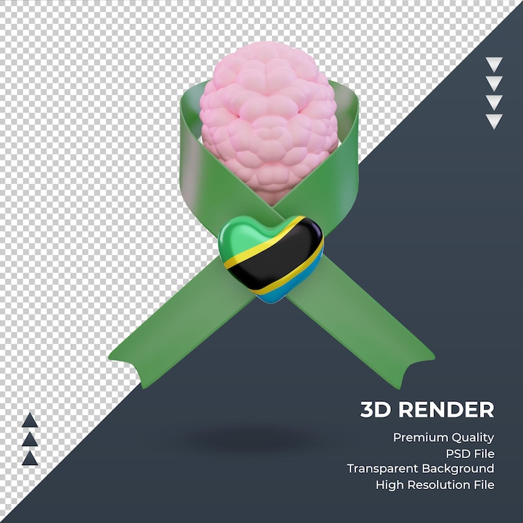 PSD 3d mental health day tanzania flag rendering front view