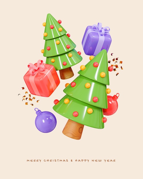 PSD 3d постер с рождеством и новым годом