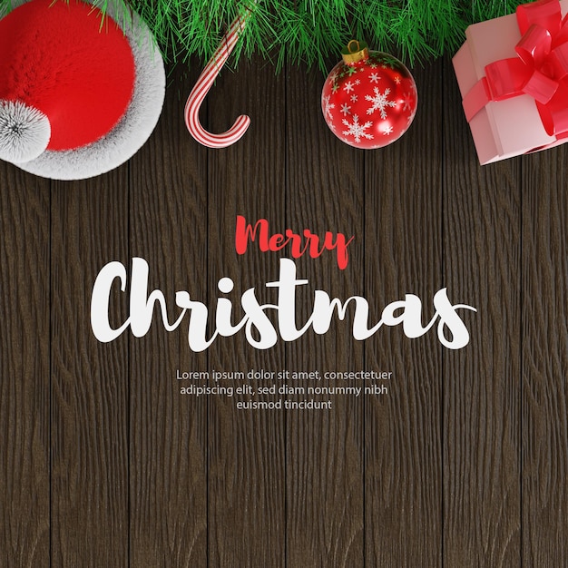 PSD 3d merry christmas background with text and wood