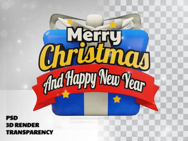 PSD 3d merry christmas design met transparantie achtergrond