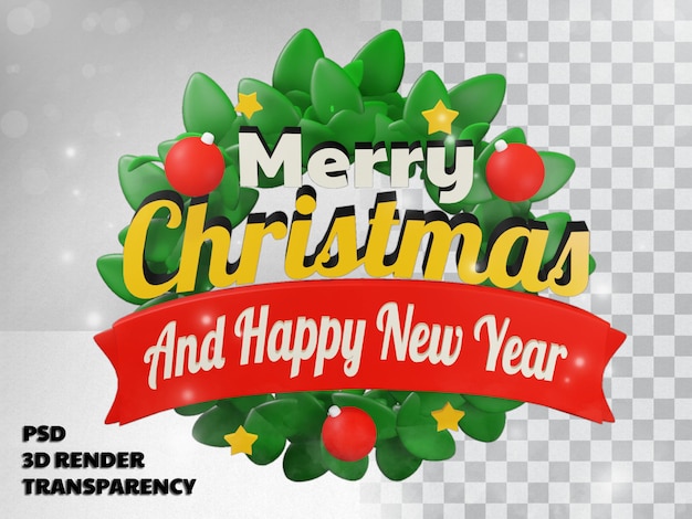 PSD 3d merry christmas design with transparency background