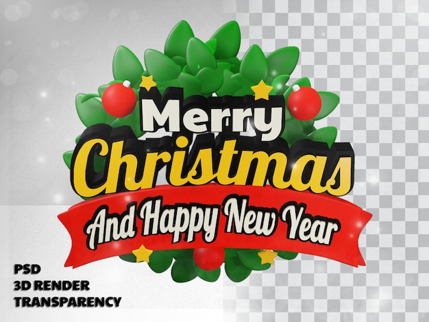 PSD 3d merry christmas design with transparency background