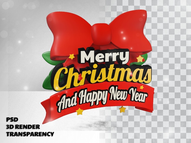 PSD 3d merry christmas design with transparency background